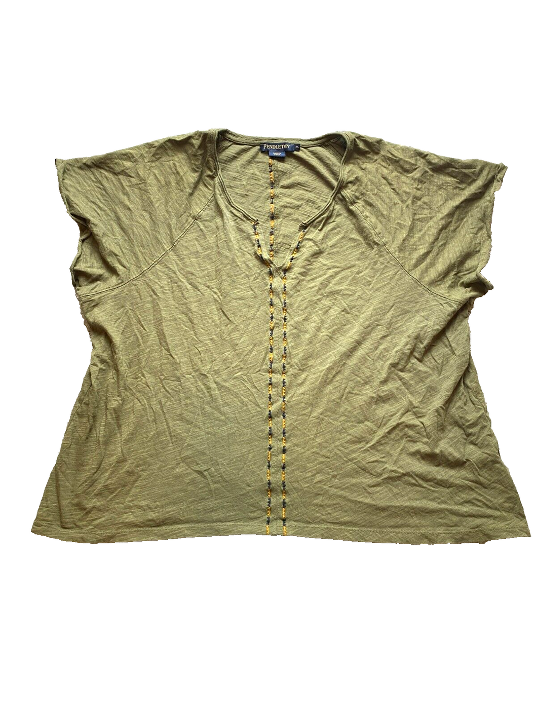 Pendleton Shirt Womens Extra Large Khaki Green Oversized V-Neck Solid Boxy Lady