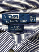Load image into Gallery viewer, Ralph Lauren Shirt Adult 17.5 34/35 Navy White Stripe Button Up Casual Dress Men
