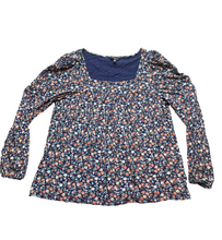 Load image into Gallery viewer, Lucky Brand Shirt Womens Large Navy Blue AOP Flower Hippie Boho Square Neck Lady
