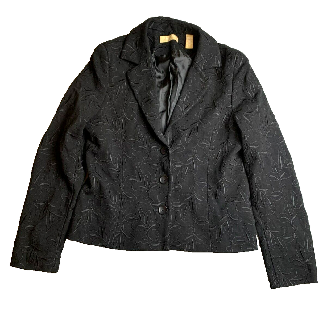 Kate Hill Jacket Womens PM Black Embroidery Rayon Spandex Career Blazer Petite