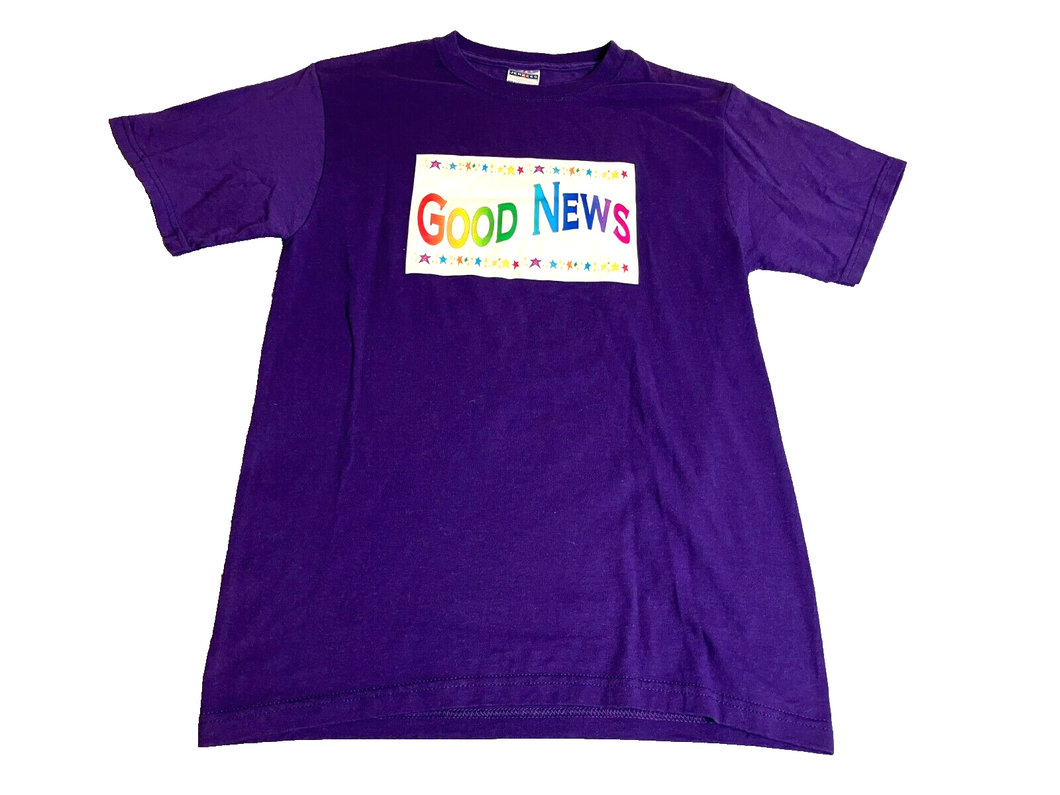 Jesus Shirt Womens Small Purple Rainbow Spell Out Good News Stars Kidcore Ladies