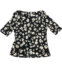 Load image into Gallery viewer, Ted Baker Shirt Womens 2 Black White AOP Flower Boho Blouse Boat Neck London
