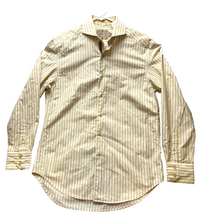 Load image into Gallery viewer, Robert Graham Shirt Adult Medium Golden Tan Stripes Embroidered Rayon Silk Mens
