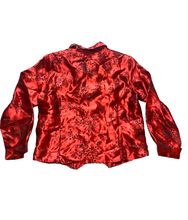Load image into Gallery viewer, Liz Baker Shirt Womens 18W Red Black AOP Embossed Flower Rayon Button Up Plus
