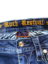 Load image into Gallery viewer, Rock Revival Jeans Womens 25x29 Blue Denim Meri Whiskered Boot Cut Studded
