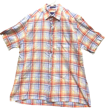 Load image into Gallery viewer, Alan Flusser Shirt Adult Large Orange Blue Plaid Button Up Linen Casual Mens
