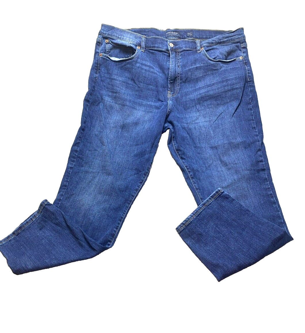 Lucky Brand Jeans Adult 40x30 Blue Denim Straight Leg Zip Fly Whiskered Mens