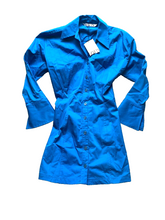 Load image into Gallery viewer, ZARA Dress Womens Extra Small Teal Blue Button Down Collared Shirt Stretch NWT
