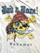 Load image into Gallery viewer, VTG Bahamas Shirt Womens Large White Bad to the Bone Pirate Skull 80s Crossbones
