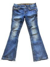 Load image into Gallery viewer, Rock Revival Jeans Womens 25x29 Blue Denim Meri Whiskered Boot Cut Studded
