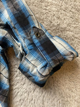 Load image into Gallery viewer, Helix Shirt Adult Medium Blue Black Plaid Athletic Fit Button Up Roll Tab Mens
