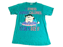 Load image into Gallery viewer, VTG Peanuts Shirt Womens Large Teal Green Lucy Charlie Brown Burned Calories 80s
