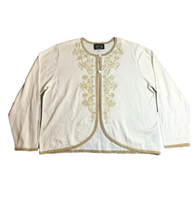 Load image into Gallery viewer, Bob Mackie Sweater Womens Extra Large Cream Gold Cottage Cardigan Wearable Art
