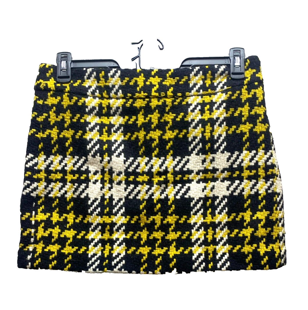 J Crew Skirt Womens 6 (34x15) Gold Black Houndstooth Wool Nylon Lined Mini Lady
