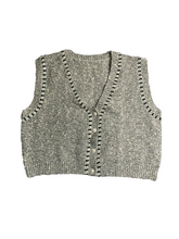 Load image into Gallery viewer, Ledin Vest Womens Large Heather Gray Rhinestones Button Up Pearl Sweater Ladies
