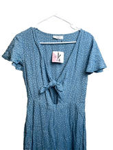 Load image into Gallery viewer, Sage The Label Jumpsuit Womens Medium Blue Tie Front Keep Her Wild Rayon NWT $98

