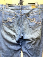 Load image into Gallery viewer, Roca Wear Jeans Womens 22 (43x33) Blue Denim Spandex Stretch Flared Embroidery
