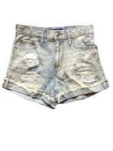 Load image into Gallery viewer, Aero Shorts Womens 0 (27x3) Blue Denim Whiskered Distressed Mom Cuffed Jean
