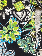 Load image into Gallery viewer, Chicos Shirt Womens 3 Black Green AOP Geometric Flower Whimsigoth Rayon Blouse
