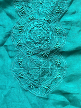 Load image into Gallery viewer, Max Studio Shirt Womens Medium Teal Green Lace Trim Embroidered Oversized Boho
