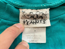 Load image into Gallery viewer, VTG Peanuts Shirt Womens Large Teal Green Lucy Charlie Brown Burned Calories 80s
