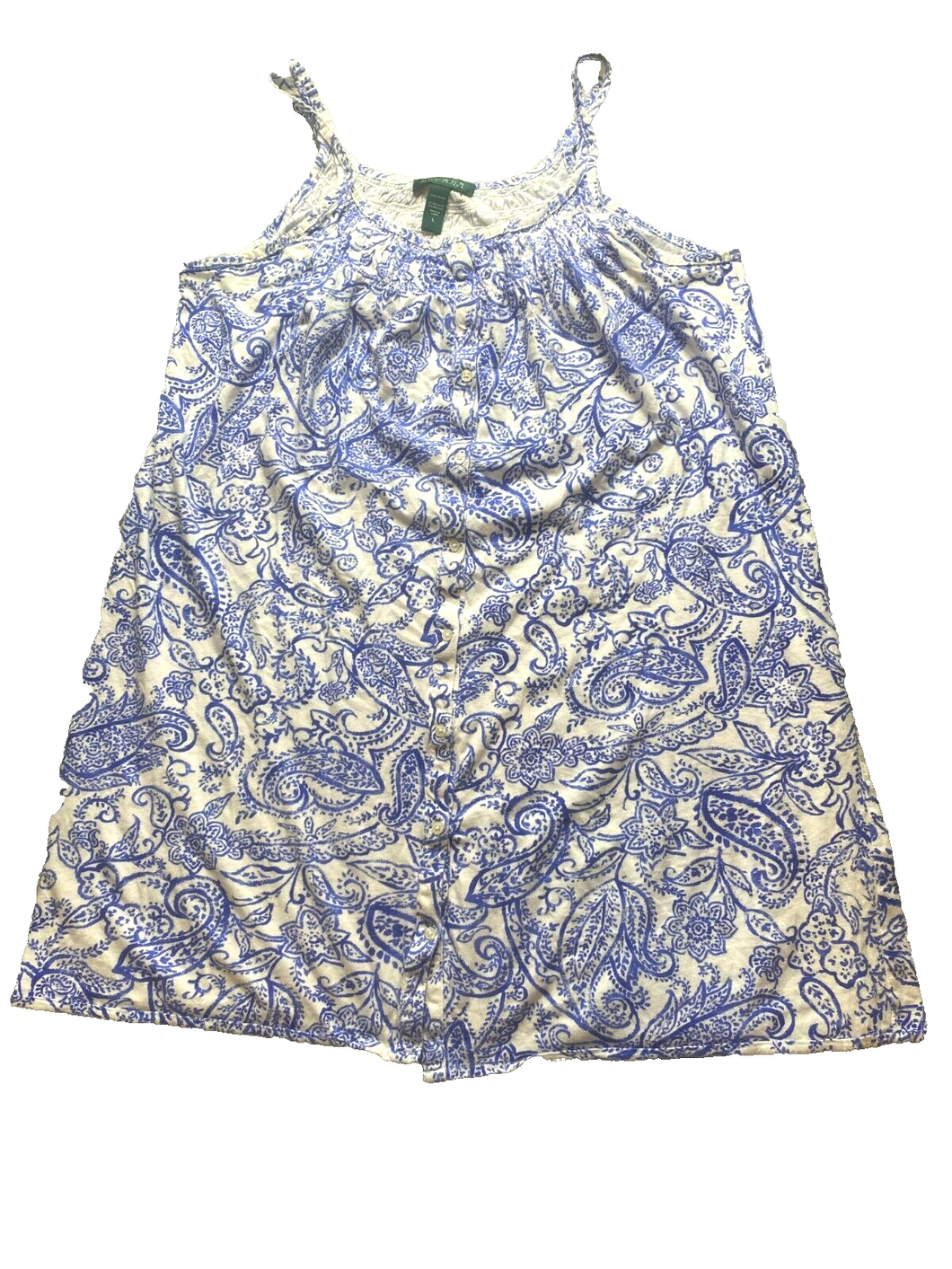 Lauren Ralph Lauren Shirt Womens Large Blue AOP Paisley Floral Tank Blouse Lady