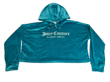 Load image into Gallery viewer, Juicy Couture Sleepwear Womens Small Teal Velour Crop Spandex Hoodie Oversized

