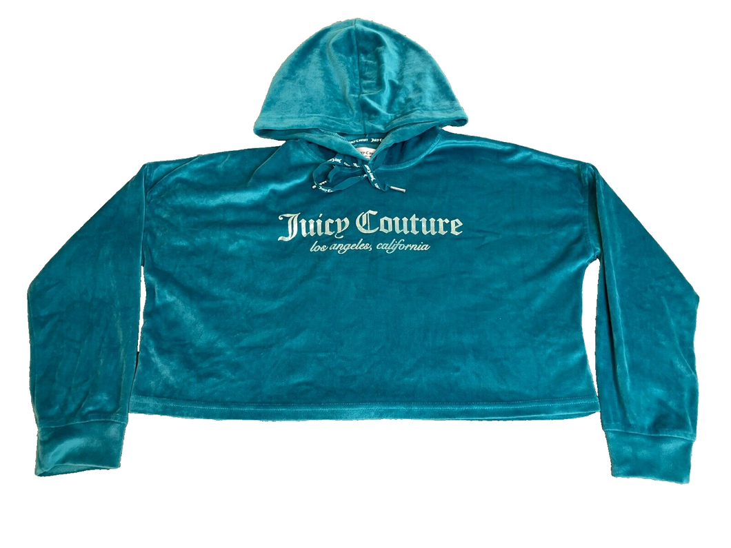 Juicy Couture Sleepwear Womens Small Teal Velour Crop Spandex Hoodie Oversized