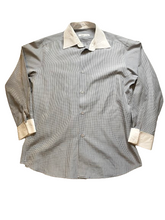 Load image into Gallery viewer, Indian Tailor Shirt Adult Large Gray White Button Up Casual Flip Cuffs Mens
