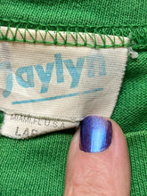 Load image into Gallery viewer, VTG Mask Shirt Womens Large Green Abstract Face Shapes Artsy Oversized 70s 80s
