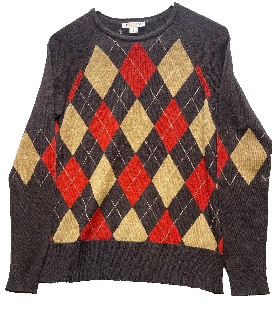 Pendleton Sweater Adult Small Brown Argyle Merino Wool Knit Pullover Mens