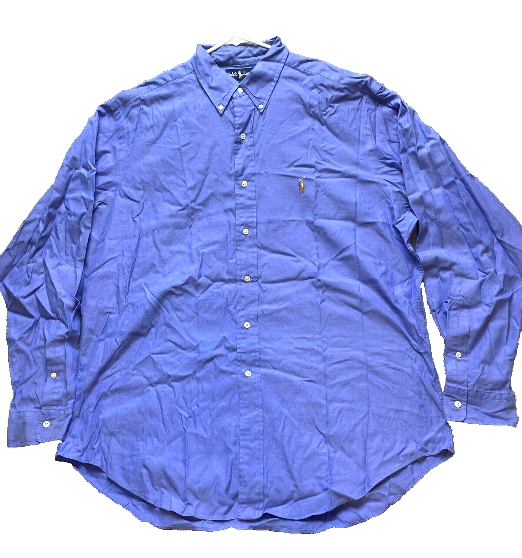 Ralph Lauren Shirt Adult 16.5/36 Large Blue Flesh Pony Yarmouth Dress Casual Men