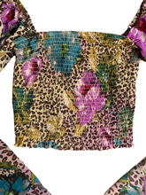Load image into Gallery viewer, Live 4 Truth Shirt Womens Small Brown Leopard AOP Flower Flare Sleeve Boho Crop
