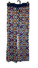 Load image into Gallery viewer, Golden Black Pants Womens 1X (32x28) Geometric AOP Festive Boho Spandex Plus NWT
