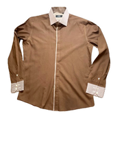 Load image into Gallery viewer, Francesco Smalto Shirt Adult 2XL XXL Brown Flip Cuffs Contrast Casual Dress Mens
