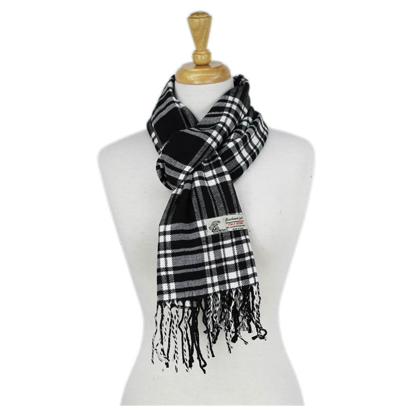 Plaid Cashmere Feel Scarf 12-pack Black/wht