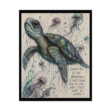 Load image into Gallery viewer, Sea Turtle Art Poster — "Loving You Is Like Breathing" Rolled Poster
