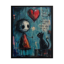 Load image into Gallery viewer, Rolled Poster — Whimsical Girl &amp; Cat Heart Balloon Art Print with Quote (‘You give 100%…’)
