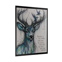 Load image into Gallery viewer, Deer &amp; Hummingbird Inspirational Art Poster — "Healing Is Not Linear" Rolled Wall Print
