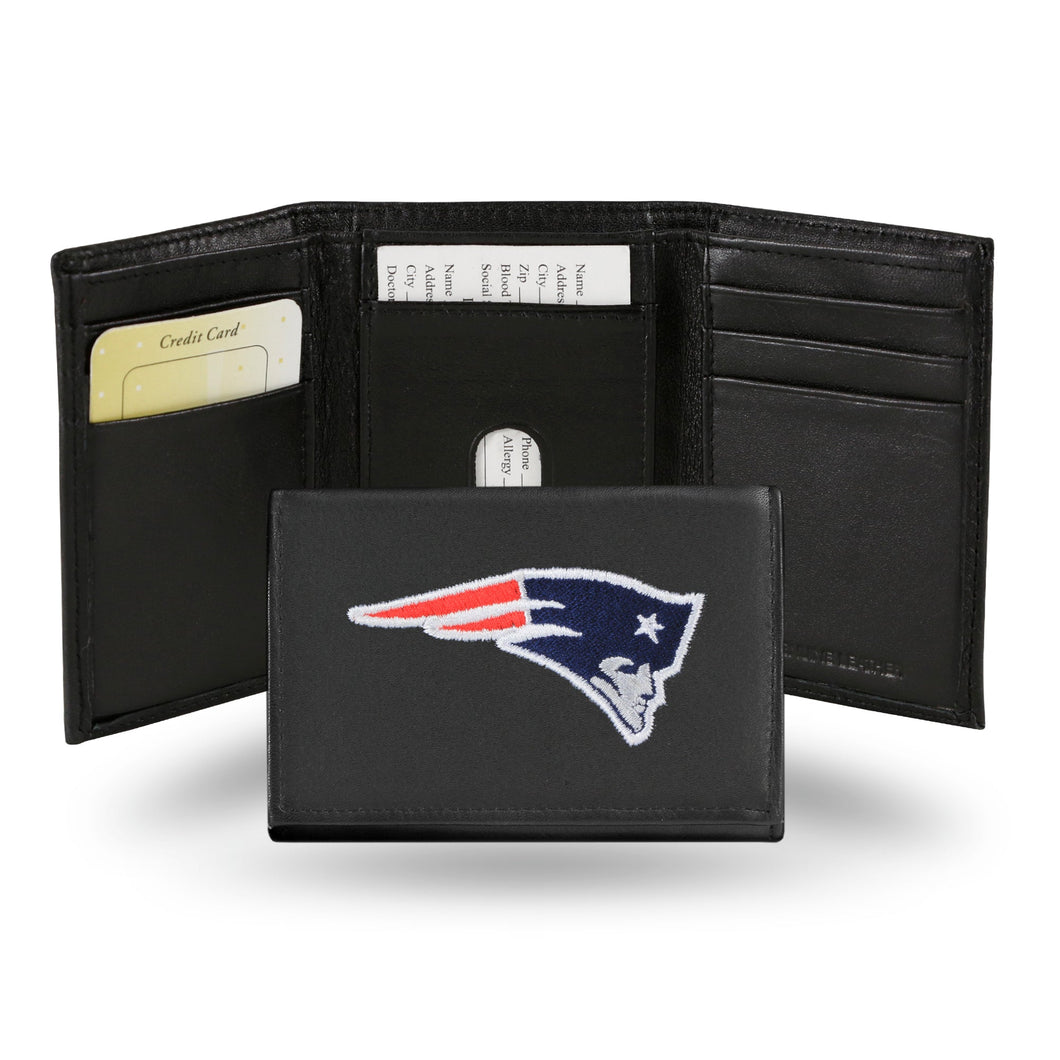 NEW ENGLAND PATRIOTS BLACK EMBROIDERED GENUINE LEATHER TRI-FOLD WALLET