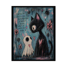 Load image into Gallery viewer, Rolled Poster — Cute Goth Cat &amp; Ghost Art Print ("Loving You Feels Like Remembering a Dream")
