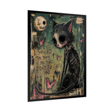 Load image into Gallery viewer, Dark Cute Cat Poster – “I Survived the Parts of Me That Didn’t Survive You” Rolled Art Print
