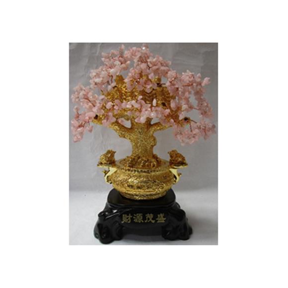 GOLD PINK QUARTZ TREE W/MONEY TOADS