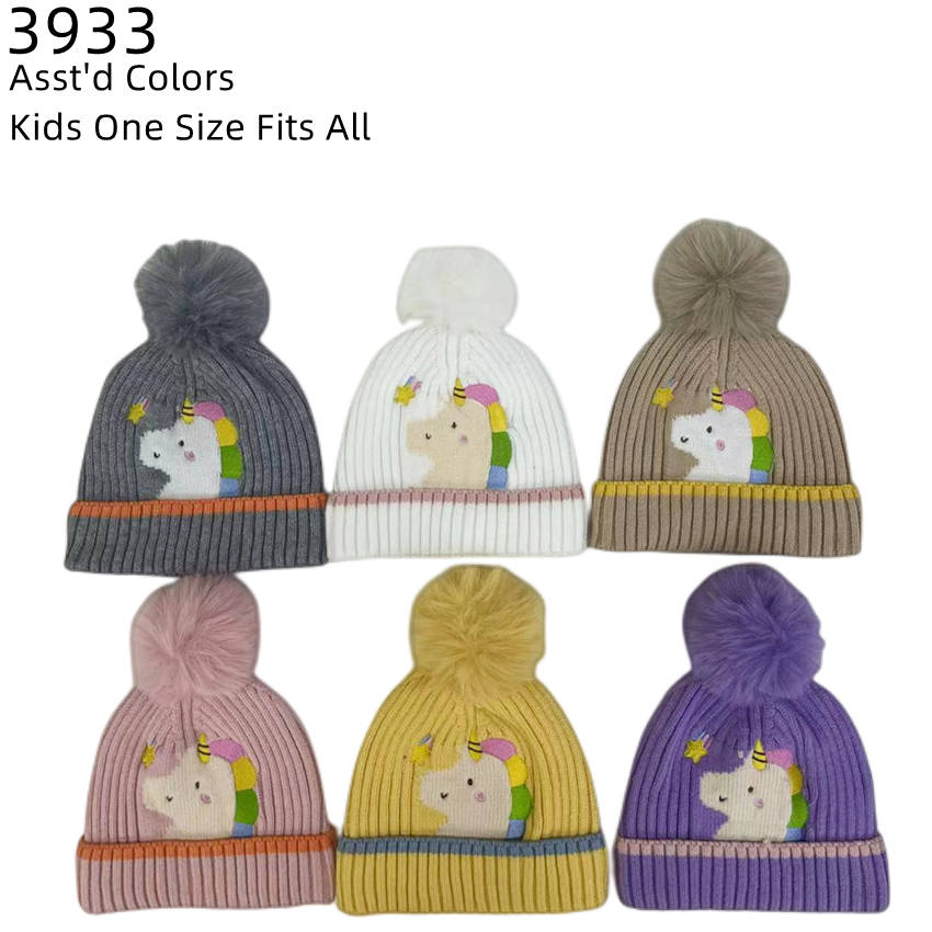 12-pack Wholesale Kid's Cute Hat Pompom Winter Knit Hat #3933