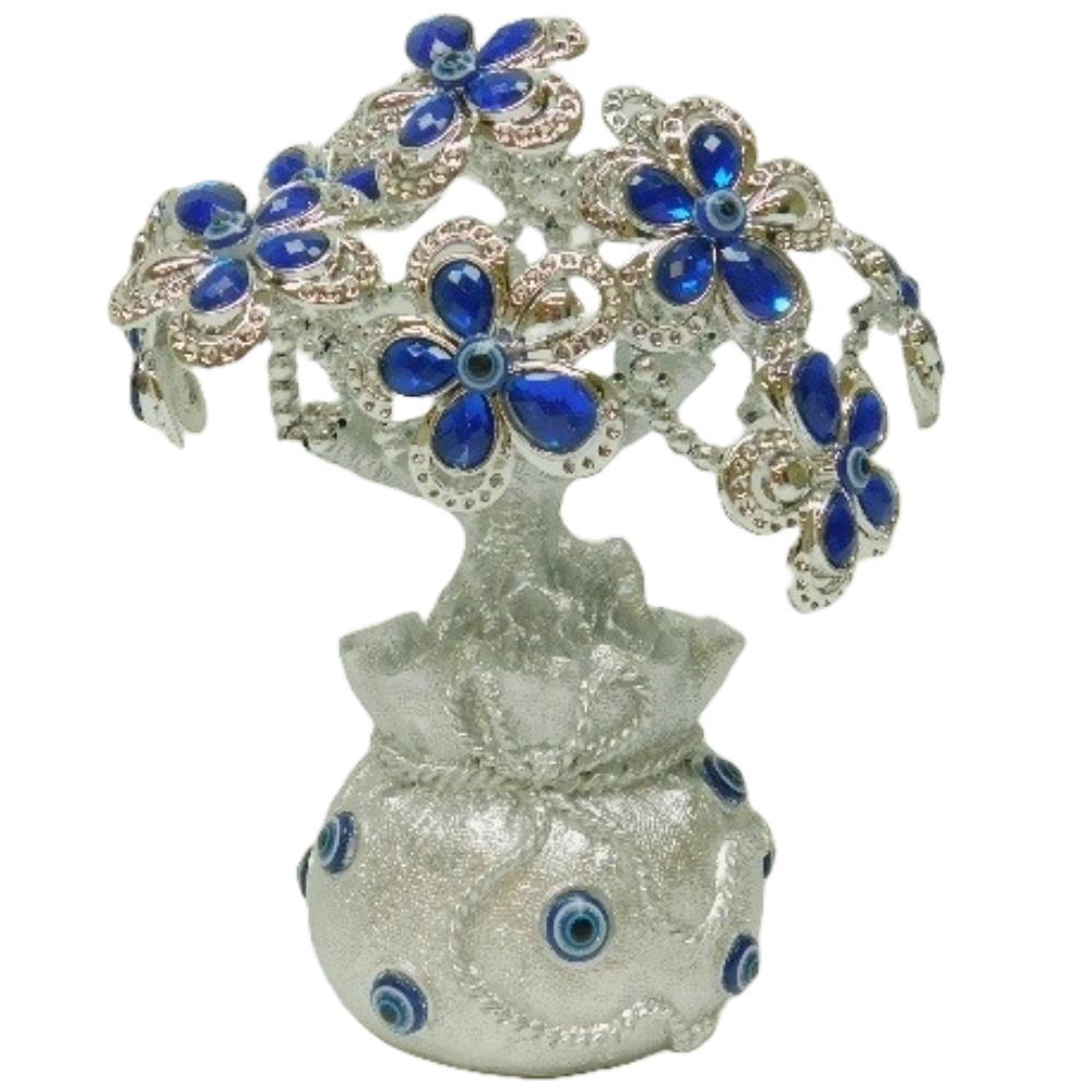 SILVER & FLUE FLOWER TREE W/MONEY BAG BASE