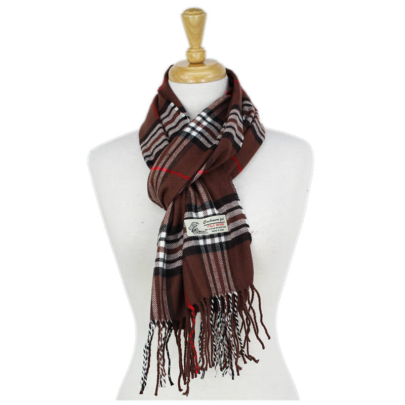 Plaid Cashmere Feel Scarf 12-pack Brown