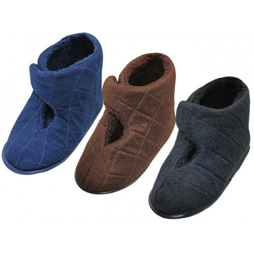 Wholesale Men's Corduroy Velcro Wrap All Close House Slippers (*Asst. Black, Brown & Navy)