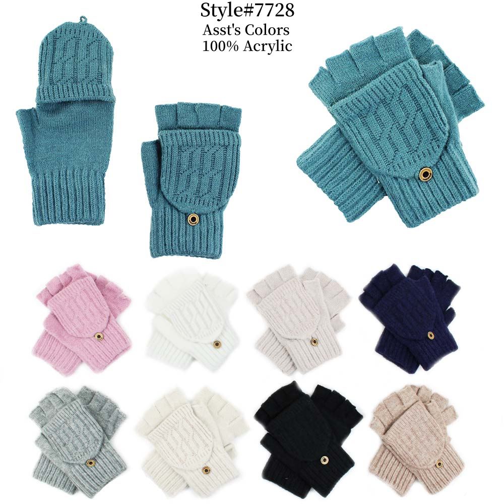 12-pack Wholesale Women's Man's Winter Fingerless Mittens Flap Gloves