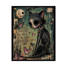 Load image into Gallery viewer, Dark Cute Cat Poster – “I Survived the Parts of Me That Didn’t Survive You” Rolled Art Print
