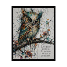 Load image into Gallery viewer, Owl Art Poster — 'Love Doesn't Divide Us' Rolled Wall Print
